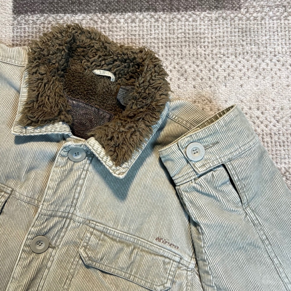 Vintage Kirra Mens Sherpa Lined Corduroy Barn Jacket Tan Size L Heavyweight Coat